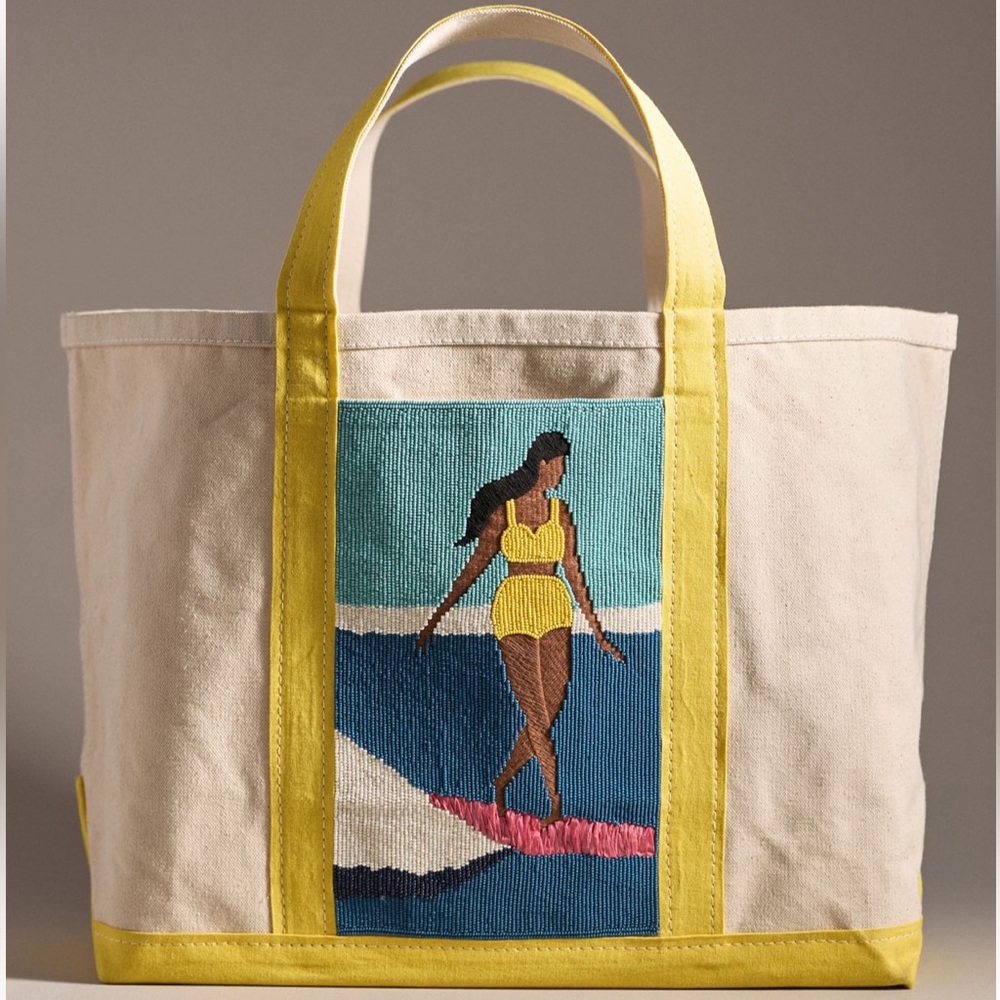 NWT: Anthropologie Hartley Large Canvas Tote: Surfer Girl